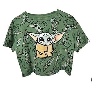 Star Wars Baby Yoda Grogu Women's XL Green Crop Top Shirt 00045